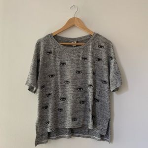 Anthropologie Embroidered Eyes Loose Fit Tee